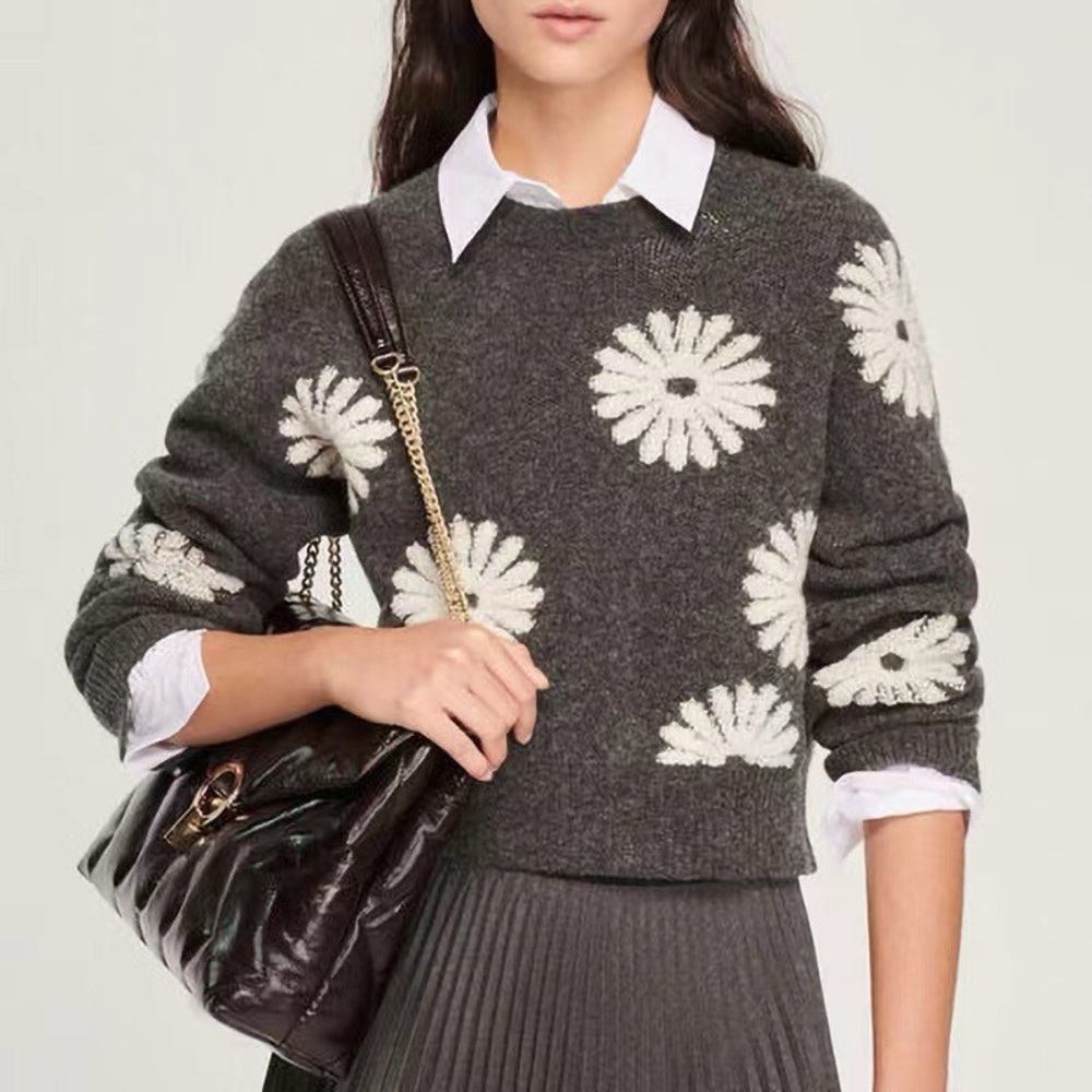 Sandro Gray Floral Sweater
